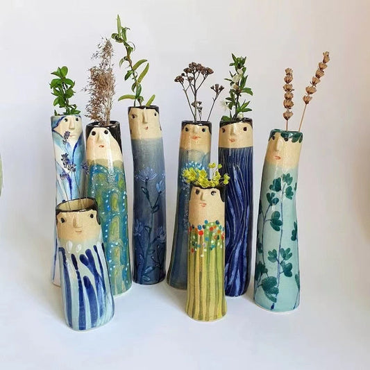 Boho Family Face Resin Dried Flower Vase Ornament