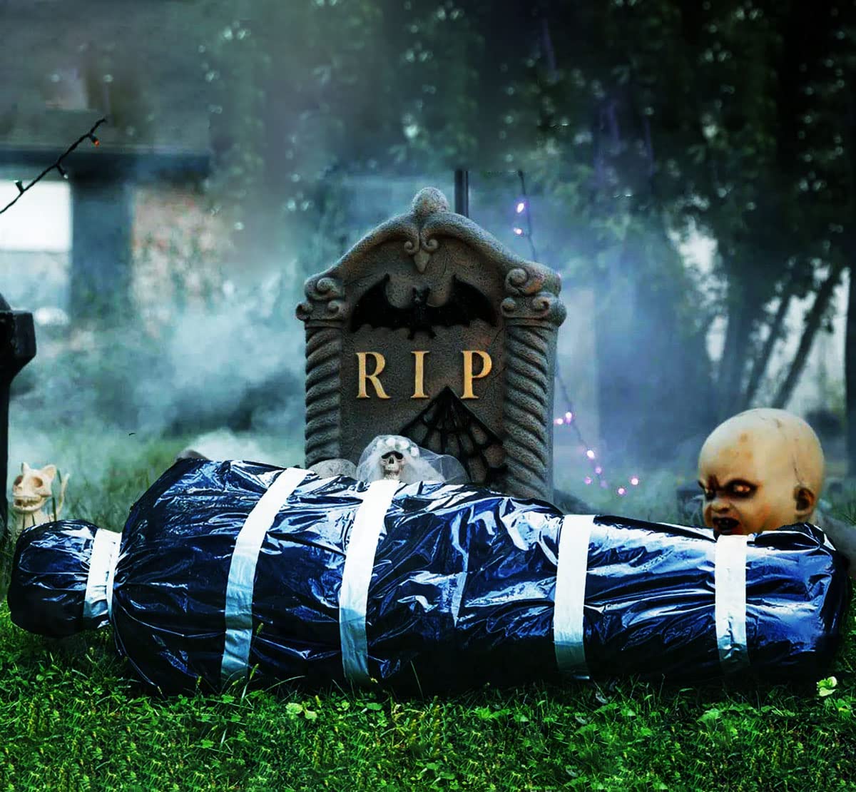 59 tuuman Halloween Corpse -rekisterit asetettu ulkopihalle kammottava shroud -sisustus kauhu verinen vartalolaukku kummitettu talo roikkuu koristeet