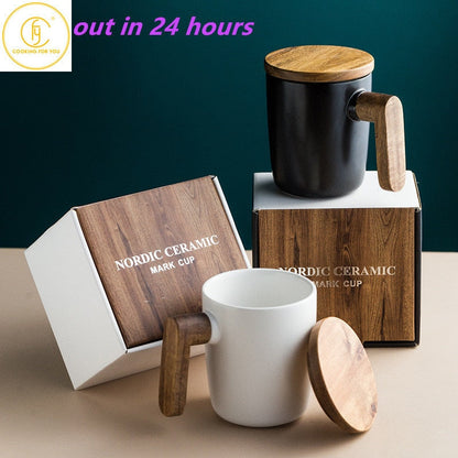 Paket Hadiah Pegangan kayu dengan cover cangkir cangkir kopi cangkir kopi keramik cangkir cangkir set cangkir kopi kayu