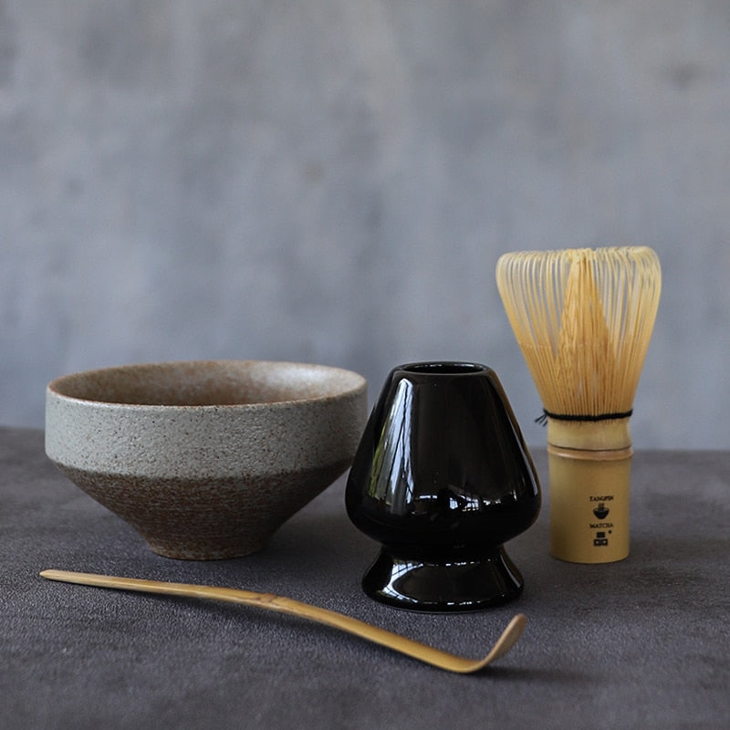 Traditional matcha sets natural bamboo matcha whisk ceremic matcha bowl whisk holder japanese tea sets