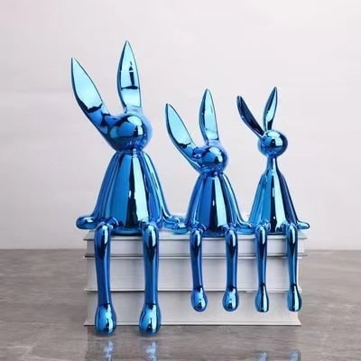 3 Piece Creative Shiny Rabbit Statue Home Decor Modern Nordic Animal Resin Art Sculpture Crafts Desktop Electroplated Ornament