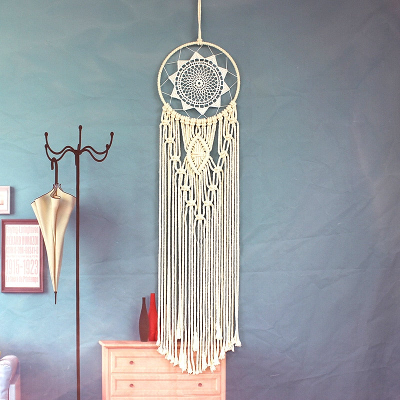 Macrame Dream Catcher Large Wall Hanging Home Decor Dreamcatcher Cotton Rope Tassel Woven Bohemian Wall Hanging Room Decoration