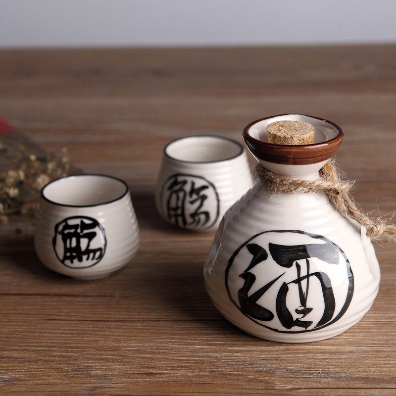 Service à vin japonais en céramique de 250ml, saké, vin blanc, vin jaune, petite bouteille de vin, verre à vin, un pot et deux tasses, ensemble de trois pièces