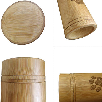 Handgjorda bambu husdjur urns hund tass katt fot mönster kremering aska urn minnen kista columbarium urns för katthundtillbehör
