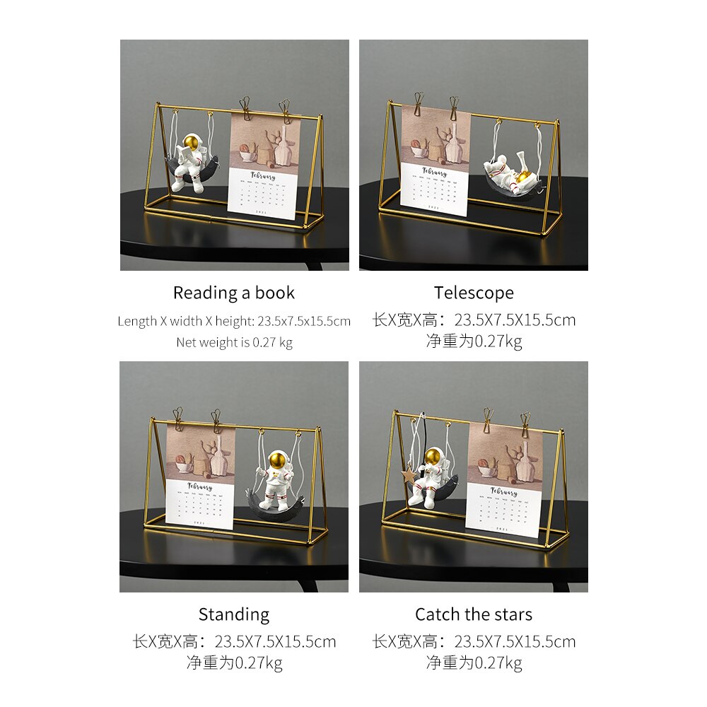 Kawaii Decoración de la sala Accesorios para el hogar Embellido de resina Modelo de astronautas Figuras de calendario Swing Descripción de la oficina Regalo decorativo