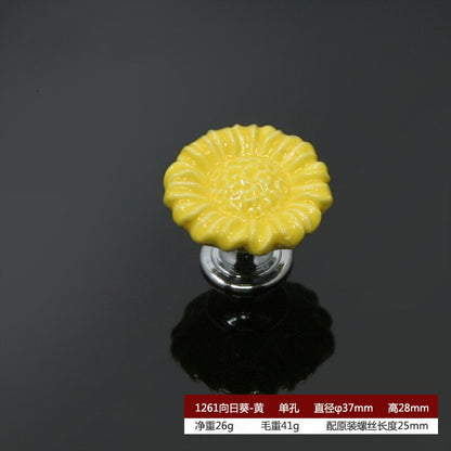Zinc Alloy Ceramic Handle Round Cabinet Handles Wardrobe Single Hole Desk Drawer Knobs Pastoral Snails Sunflower Fish Pulls