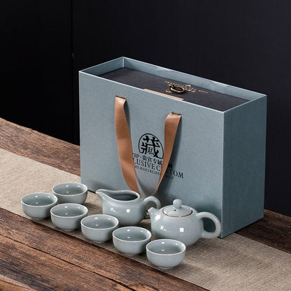 Creatieve geschenken Kung Fu Tea set een set korte moderne ijs keramische theepot thee bowl kopje cadeaubon theepot en beker set Chinees