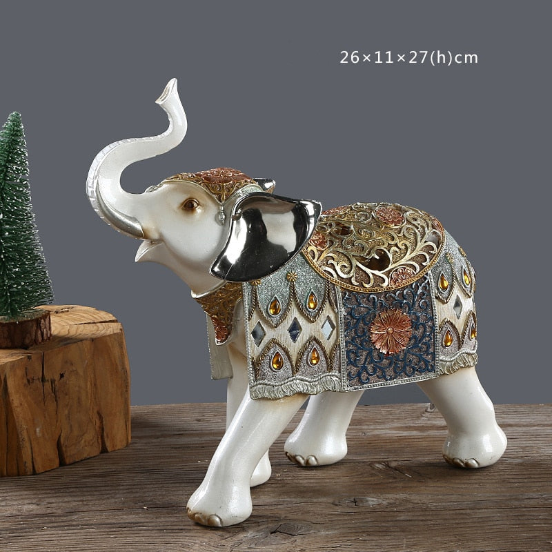 Lucky Elephant Statue Elephant Figures Resin Office Miniatures Golden Feng Shui Elephant Ornament Home Decoration