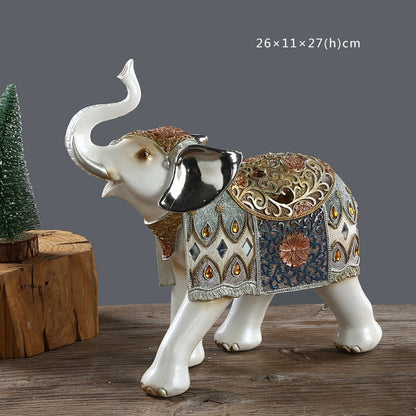 Glückliche Elefantenstatue, Elefantenfiguren, Kunstharz, Bürominiaturen, goldener Feng Shui-Elefant, Ornament, Heimdekoration 