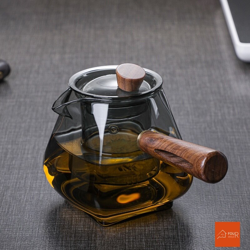 Японский стеклянный чайник деревянный ручка кипения