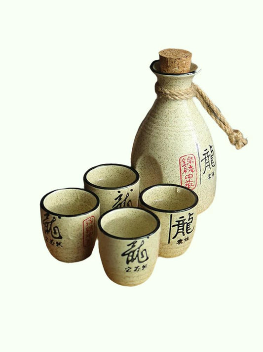 Wineware Set Vintage Sake Yellow White Wine Spirit Separator Ceramic Wine Pot Cup Suit Traditional Sake Japanese Style