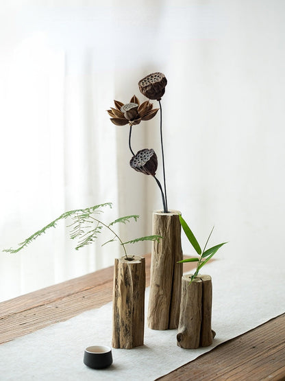 רטרו מעץ מלא מיובש אגרטל אגרטל קישוט שולחן אוכל סלון סידור פרחים ריהוט לקישוט פרחים קטן