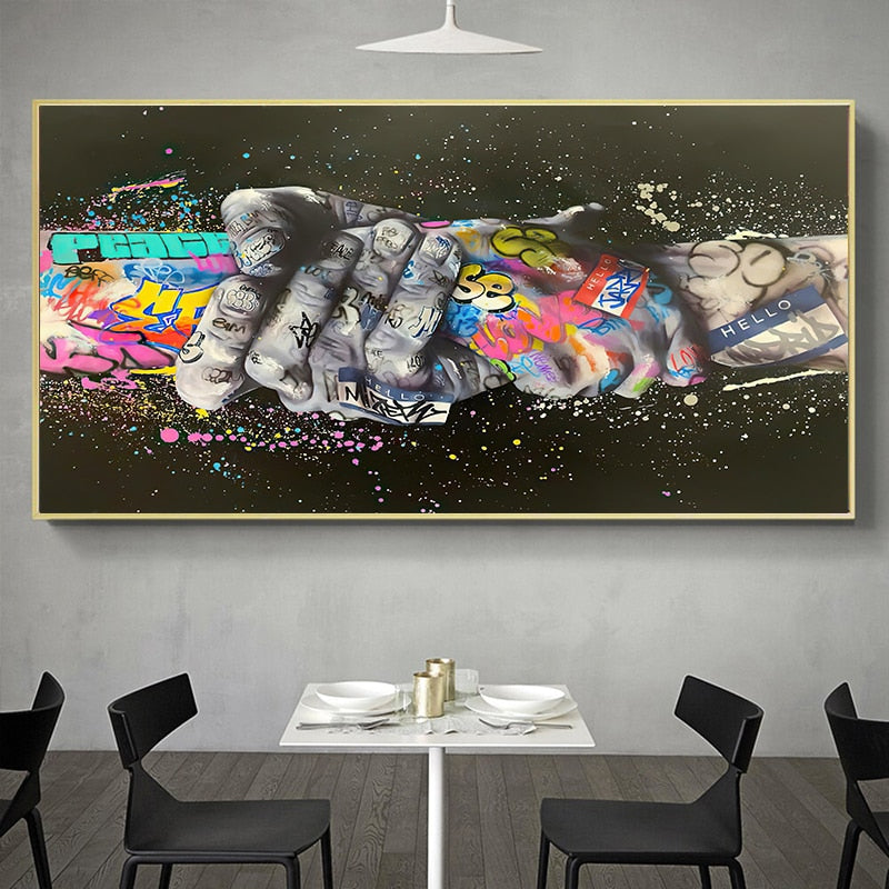 גרפיטי ילד מופשט אגרוף נייד קיר קיר קיר תמונה בד קנבס ציור דקורטיבי הדפסי פוסטר לסלון עיצוב הבית