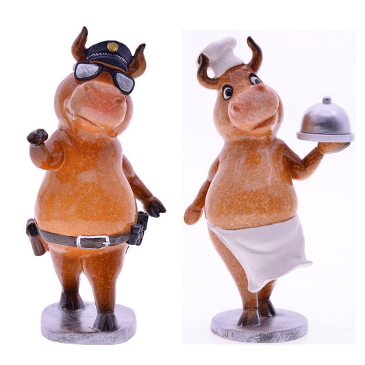 Bull Police Cow Chef Resina Escritório Decoração de Tableto Ornamento Crianças Presente Toy Decoração Home Supplies Navidad 2023