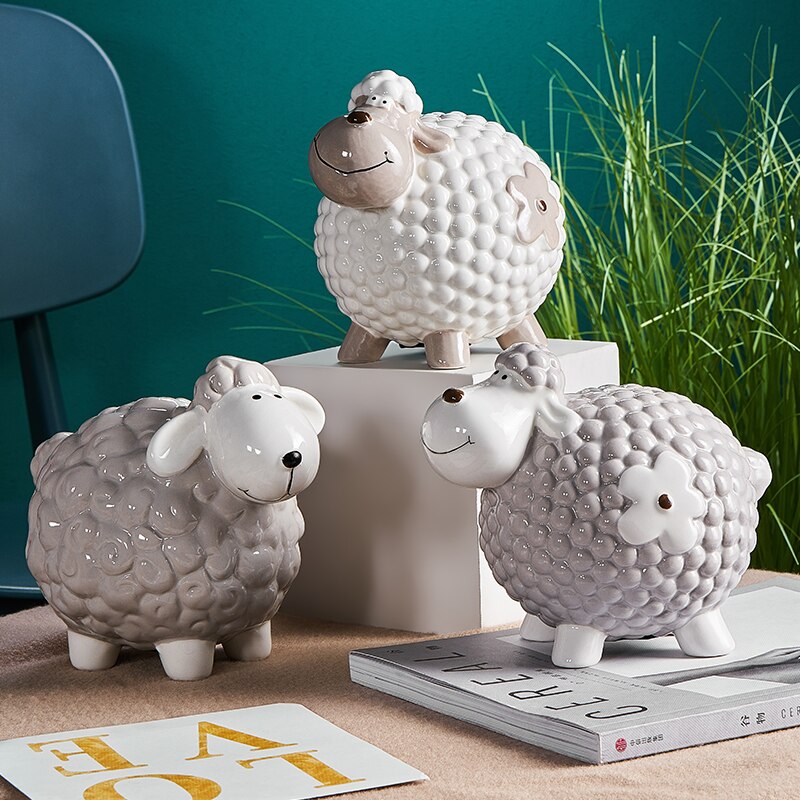 Creative Nordic Kawaiicartoon Little Sheep Piggy Bank Children's Room Desk Savings Box Decoration Coin Storage Animal Ornament