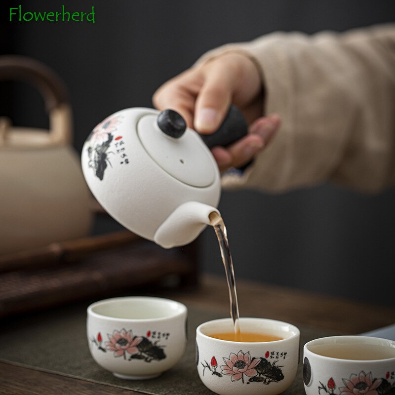 קרמיקה של זגנית פתית שלג קרמיקה קונג פו סט תה קופסת מתנה קנה כלי חרס סיר תה ויצירת סיר כוס כוס כוס כוס סט של 6 סט תה סיני
