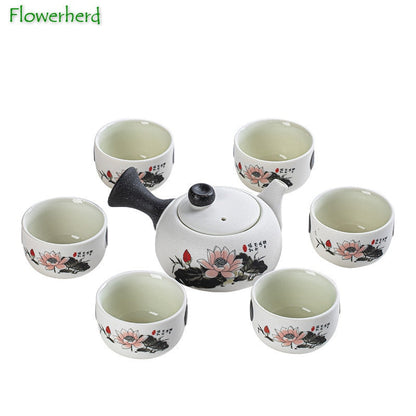 Service à thé Kung Fu en céramique émaillée de flocon de neige, coffret cadeau, service à thé, poterie, ensemble créatif de théière et de tasses, ensemble de 6 tasses à thé chinois