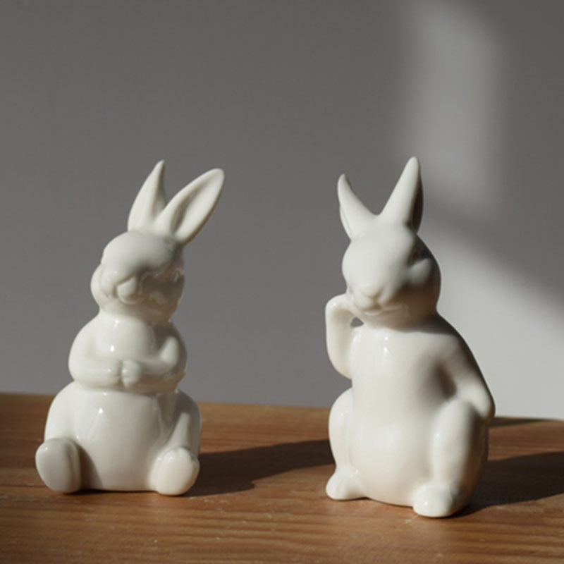 Figurines de lapin blanc pur en céramique, décoration de Table en porcelaine, cadeau chinois, Statue moderne, mobilier fait à la main, DHYY05 
