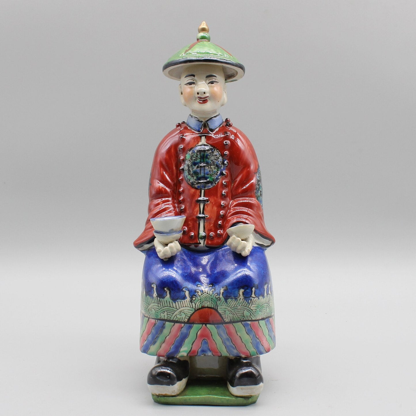 Seramik Çin İmparator Heykeli, El Boyalı Seramik Heykelcik, Renkli Porselen, Ev Dekorasyonu