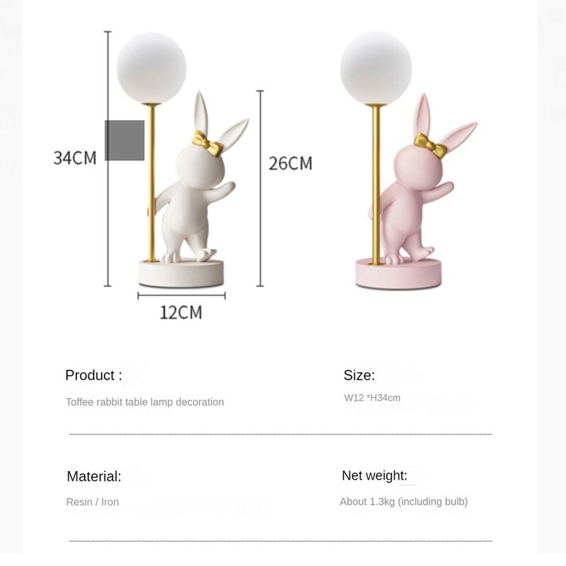 Nordic Rabbit Table Lamp Luxury Birthday Wedding Gift Nightlights Ins Cute Bunny Soveværelse Dekoration Led Atmosfære Natlys