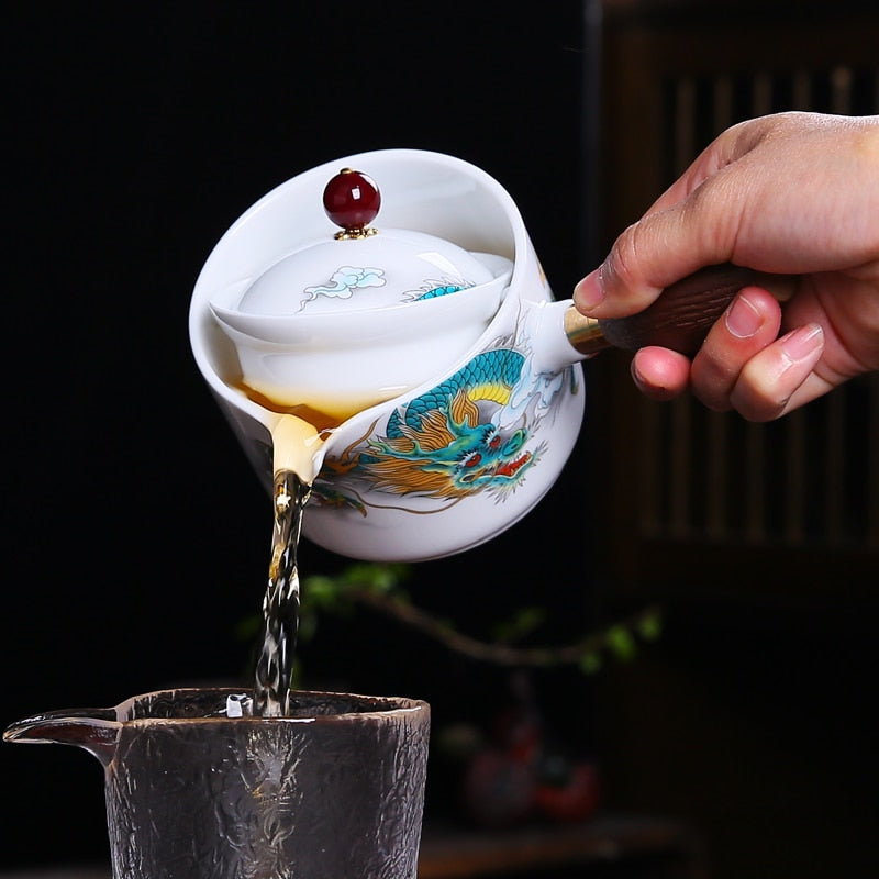 كوب شاي سيراميك لطقم شاي الكونغفو الصيني من البورسلين Puer، صانع شاي ومصفاة دوران 360 درجة، شاي سفر محمول se