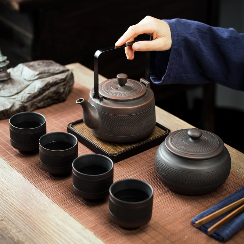 750ML Purple Pottery Teapot Tea Maker Single Pot Large Size Pure Manual  Ceramic Large-capacity Teapot Lifting Beam Pot
