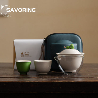 Kinesisk Gourd Persimmon Travel Tea Set 1 Pot 3 Cups Tea Tureen Kung Fu Tea Set Tea Maker Set Portable Ceramic Quick Cup Gift