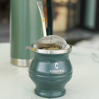 Yerba Mate Set Includes Double Walled Stainless Steel Mate Tea Cup One Bombilla Mate (Straw),a Cleaning Brus，a Tea Separator