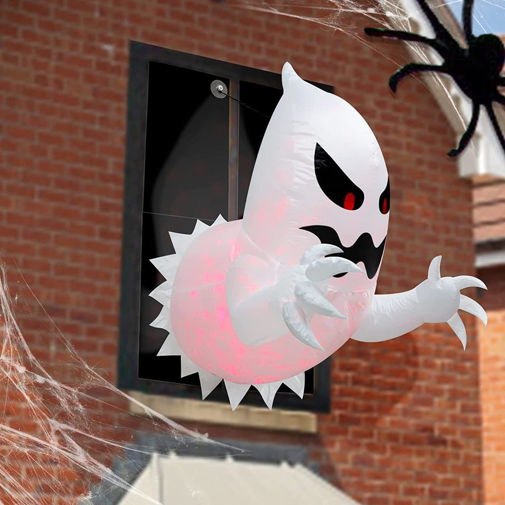 Ventana gigante única Ghost Scary Phantom saliendo de la ventana soplando la fiesta inflable Halloween Fuera del jardín del jardín Decoración del césped