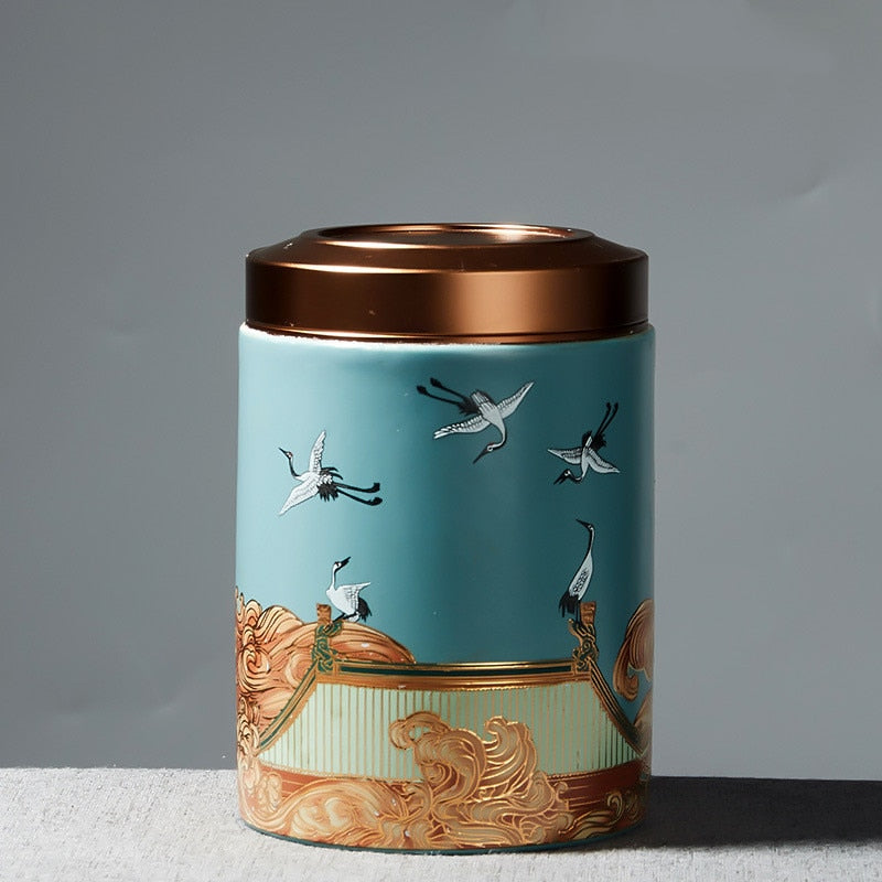 Teh Seramik Klasik Caddy Travel Portable Round Shape Tea Boleh Spice Tea Boxes Candy Storage Tank Coffee Cani Moisture-Proof Jar