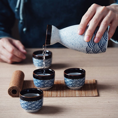 5kpl retro japanilainen sake -asetettu keraaminen lippu viinakuppi 1 pot 4 kuppi kotibaaria sake valkoviinin potin luovat juomarahjat lahjat