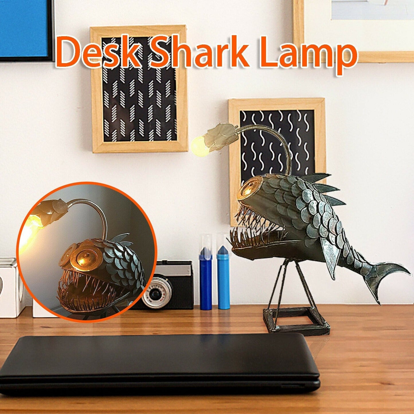 Retro Table Lamp Angler Fish Light with Flexible Lamp Head Artistic Table Lamps for Home Bar Cafe Home Art Decorative Ornaments