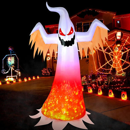240 cm halloween oppusteligt spøgelse med roterende flamme lys rædsel halloween dekoration til hjem udendørs gård glødende spøgelsesrekvisitter