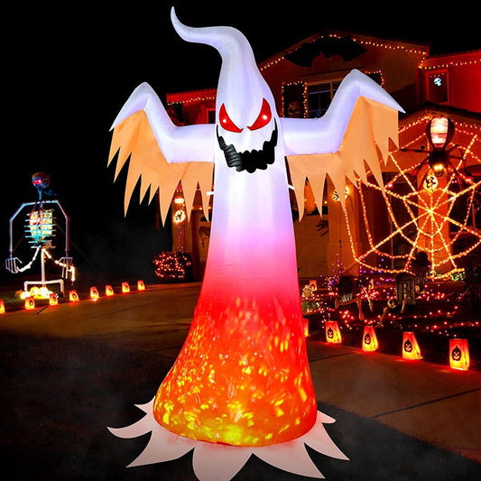 240cm Halloween Inflatable Ghost with Rotating Flame Light Horror Halloween Decoration for Home Outdoor Yard Glowing Ghost Props