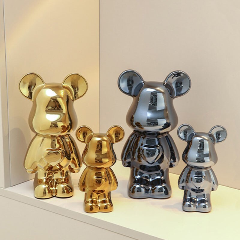 Northeuins Seramik Mewah Keganasan Bear Figurine berwarna -warni Teddy Bear Collection Collection Item Hiasan Ruang Tamu Hiasan