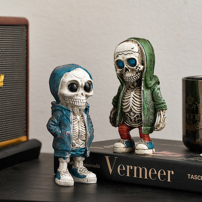 Skelett figurer kreativa harts handhantverk staty skalle halloween skalle hemska ornament för hem skrivbord TV skåpdekor