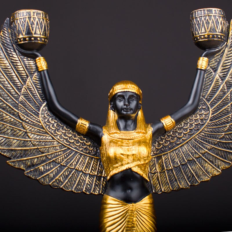 Ancient Egypt God Statue Resin Crafts Wing Candleholder Goddess Art Sculpture Home Decoration Souvenirs Gift