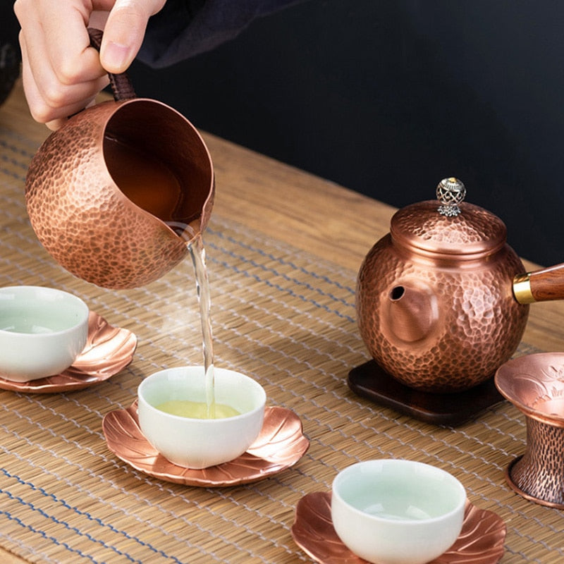 Théière en cuivre rouge, cérémonie du thé chinois, thé pur fait à la main, Kung Fu, vêtements de thé en cuivre rétro, bouilloire à thé pour garder en bonne santé