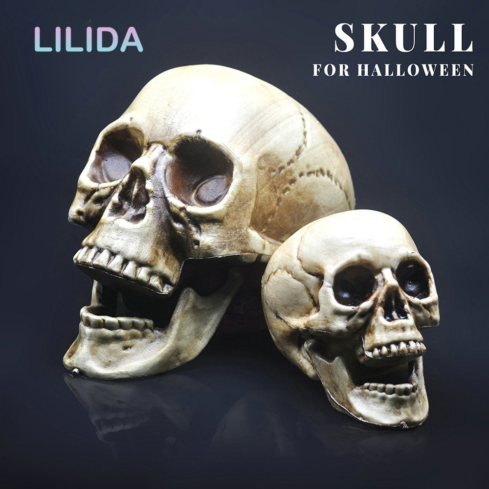 Skull Decord Prop Skeleton Head Plastic 1: 1 Malli Halloween -tyyli Haunted House Party Home Decoration Game tarvikkeet Korkealaatuiset