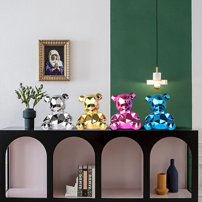 Electroplating Bear Patung Hadiah untuk Anak Teddy Bear Sculpture Animal Ornament Ruang Tamu Rumah Hiasan Rumah Patung