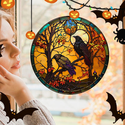 Halloween Stained Colorful Horror Castle Cat Static PVC Window Glass Stickers Glue Free Decorative Film Party Home Decoration