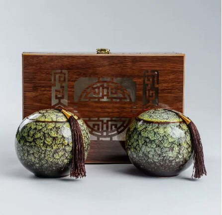 Seramik Tea Caddy Penyimpanan Tangki Teh Penganjur Dimetes Jar Candy Jar Makanan Bekas Hiasan Teh Teh Box 2-Piece Set Hadiah