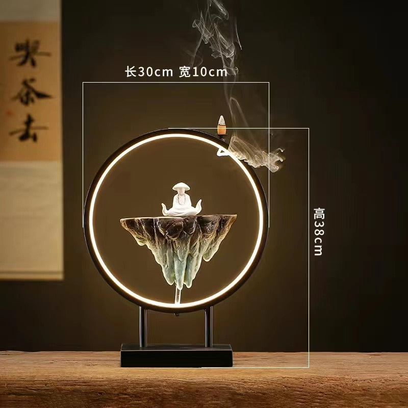 Backflow Incense Burner Household Led Light Ring Living Room Ceramic Melting Candle Burner Holder Creative Chinese Home Decor