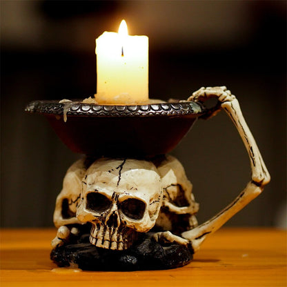 Harz-Totenkopf-Kerzenständer, Totenkopf-Ornamente, Harzhalter, Kerze, Halloween, Harz-Totenkopf-Kerzenhalter, Halloween-Esstisch-Dekoration