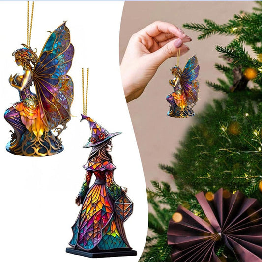 ゴージャスな魔女の車の吊りハロウィーンクリスマスツリーハンギングホームデコレーションドールDIYペンダント装飾