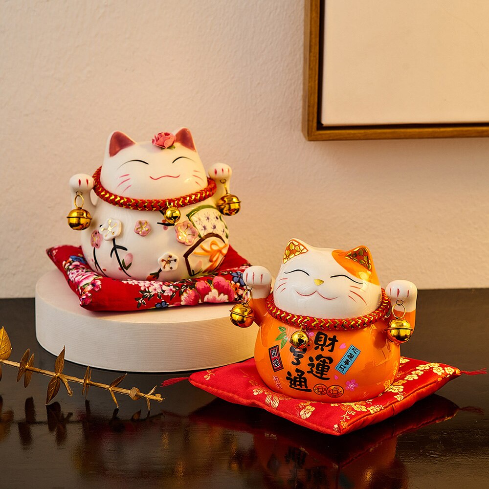 Creative Room Ceramic Maneki Neko Piggy Bank Japanese Lucky Cat Feng Shui Home Fortune Money Box Living Room Decoration Gifts