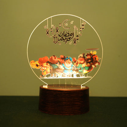 2023 Eid Mubarak LED LED Light Table Ozdoby 3D Akrylová noční lampa Muslim Ramadánská strana Eid Al Adha Ramadan Dekorace pro domov