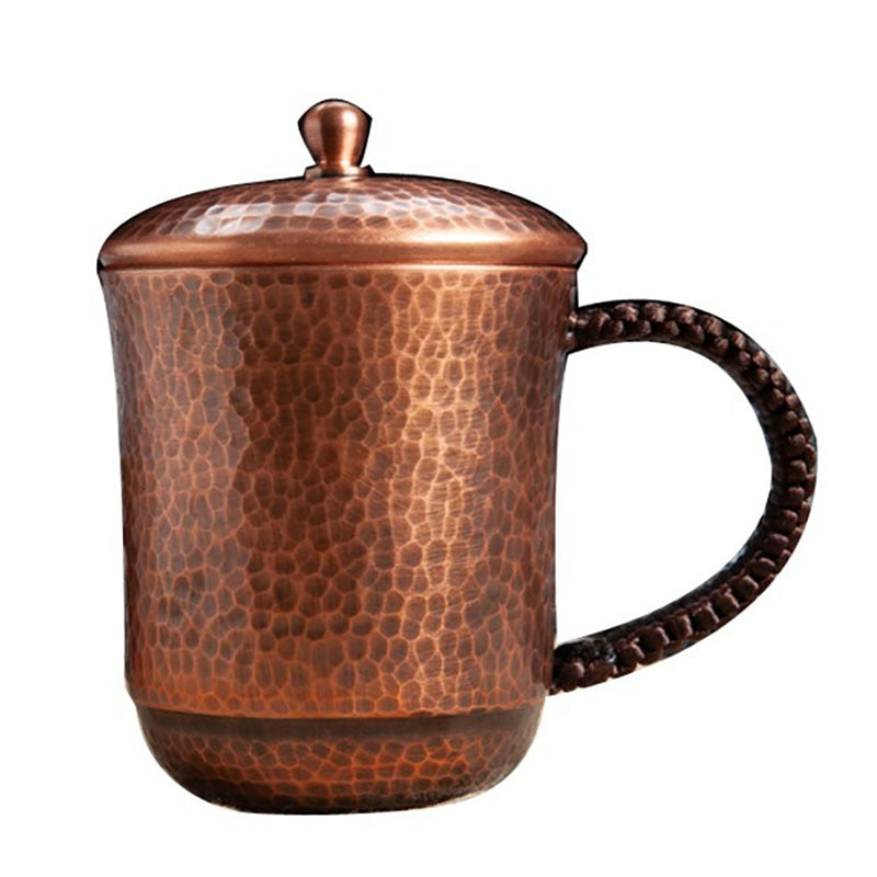 Tasses à thé japonaises Vintage, en cuivre pur, avec couvercles, ensemble de tasses à thé en métal, tasse d'eau créative pour le bureau, cadeau de petit déjeuner 