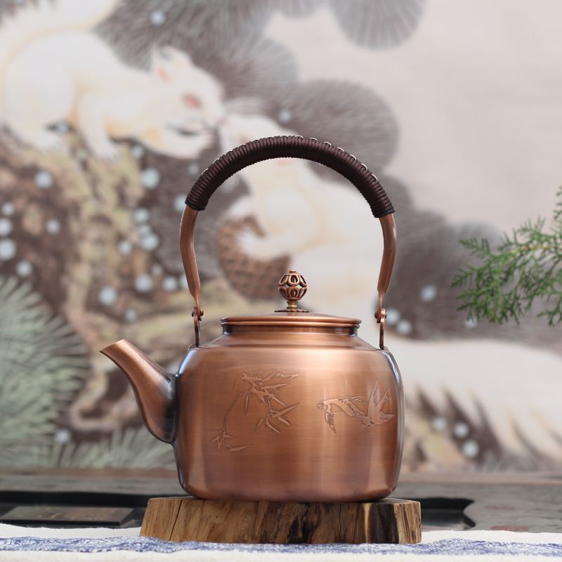1.7L Červená měděná konvice Čistá ručně vyráběná konvice měď Kung fu Tea Teate Konva Velká kapacita VAR KETTLE HETTLE Antique Kitchenware
