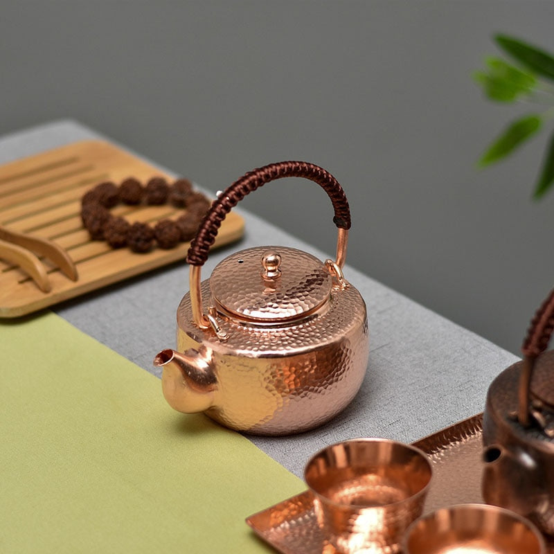 Chińskie czajnicze Zestaw herbaciany tradycyjny ręcznie malowany czajnik ręcznie robiony czajnik ciepłej wody miedź spalanie Kettle Kongfu Zestaw herbaty